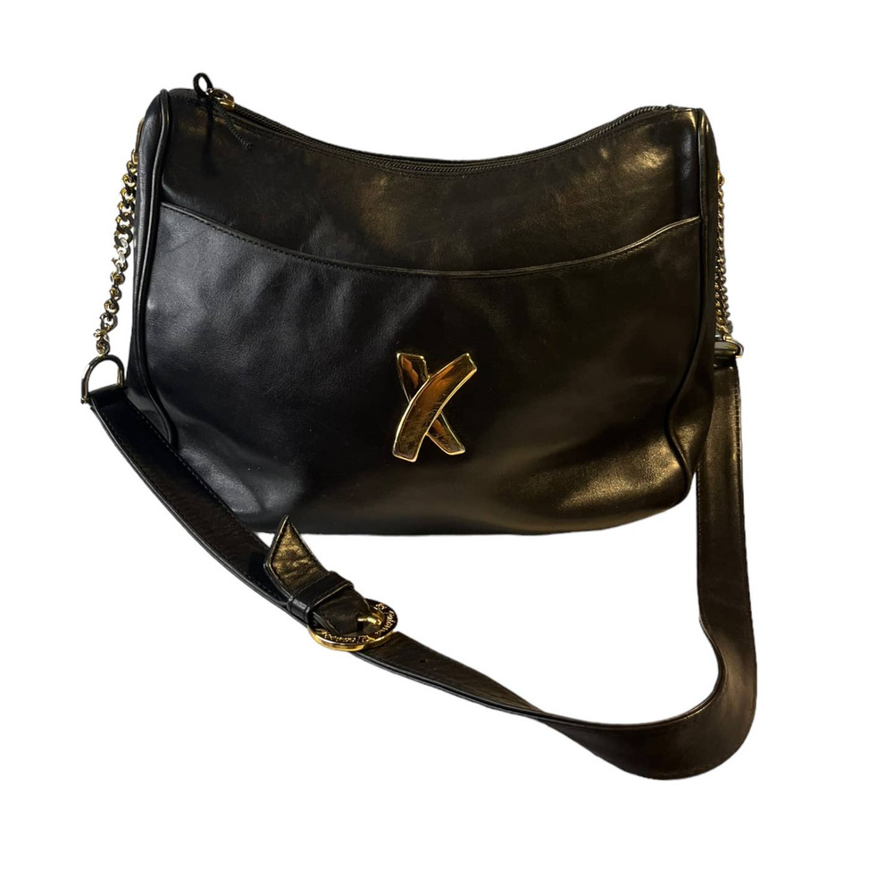 Paloma Picasso Italian Leather Black Crossbody bag gold accents